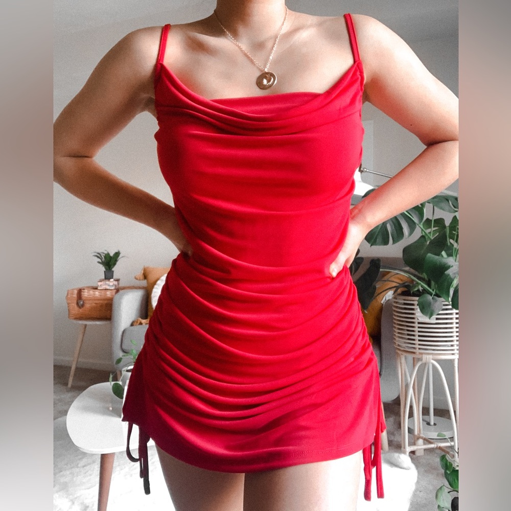 Tiger Mist Red Porto Ruched Mini/midi Dress